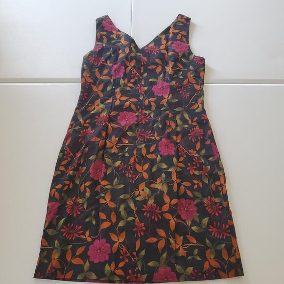 Y2K Fairy Grunge Dress Womens 10 Black Floral Linen Sleeveless V Neck Sheath - Picture 2 of 8